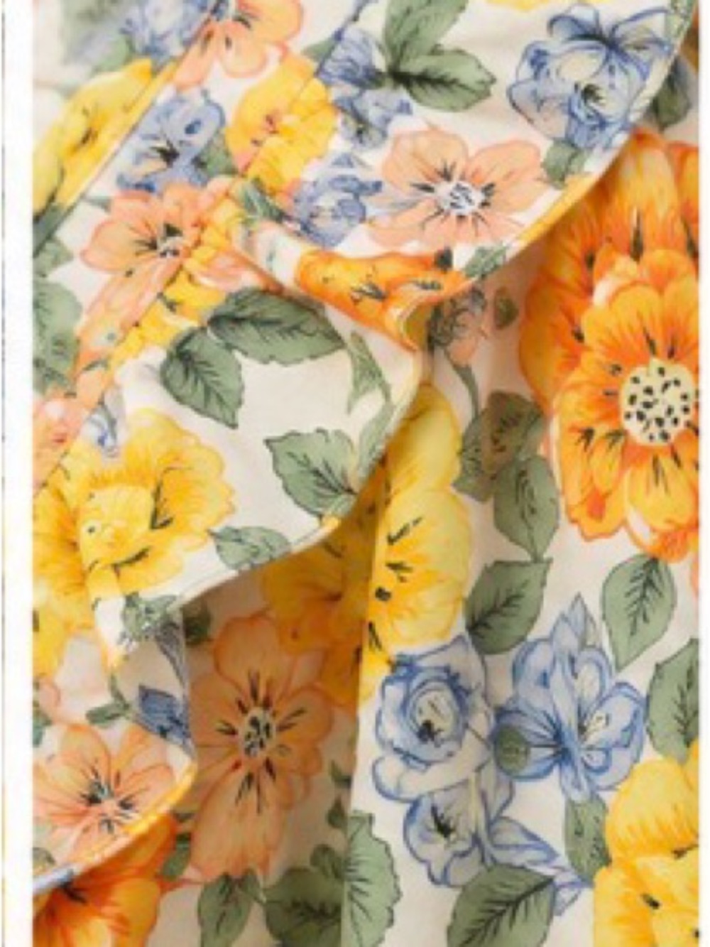 Entro NWT Floral Ruffle Peplum Cotton Blouse Yellow Orange Blue Small - Picture 5 of 6